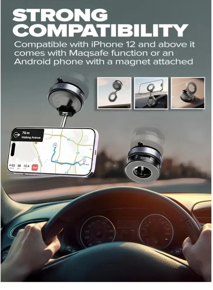 ZAMFA 360° Magnetic Phone Holder for Car | Strong Suction Cup Dashboard & Windshield Mount | MagSafe Compatible Car Phone Stand | One-Touch Lock | Universal Fit for All Smartphones - Image 4